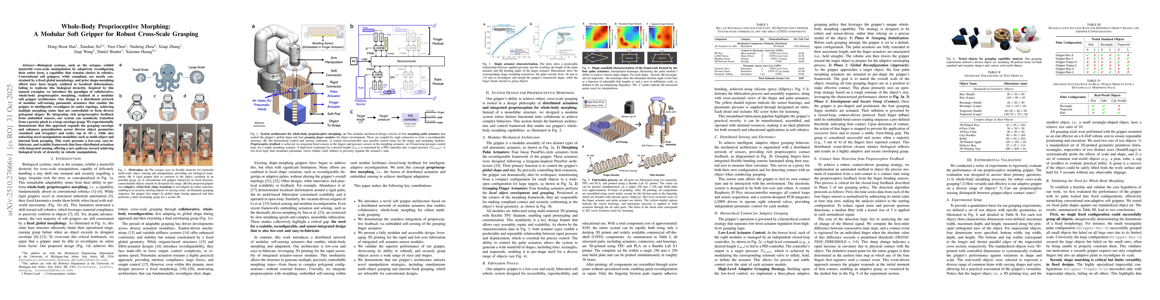 Thumbnail for Whole-Body Proprioceptive Morphing: A Modular Soft Gripper for Robust
  Cross-Scale Grasping