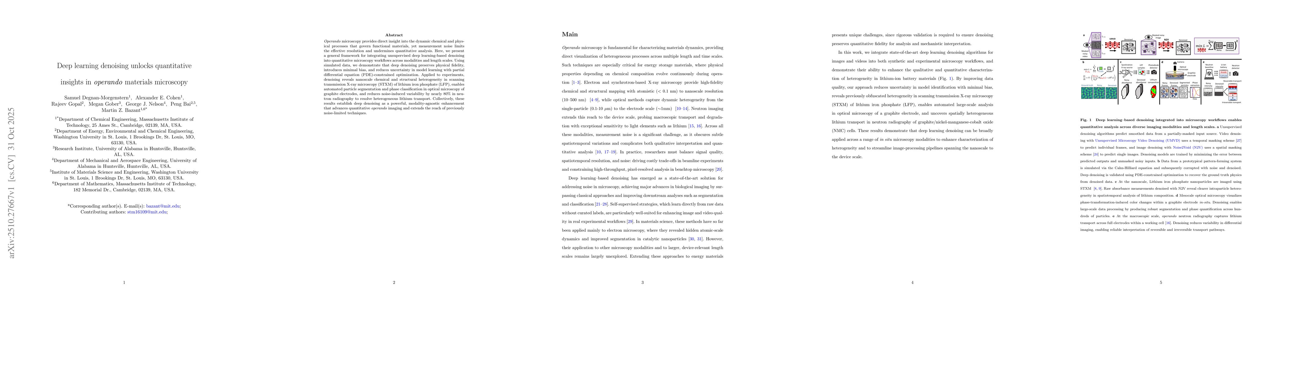 Thumbnail for Deep learning denoising unlocks quantitative insights in operando
  materials microscopy