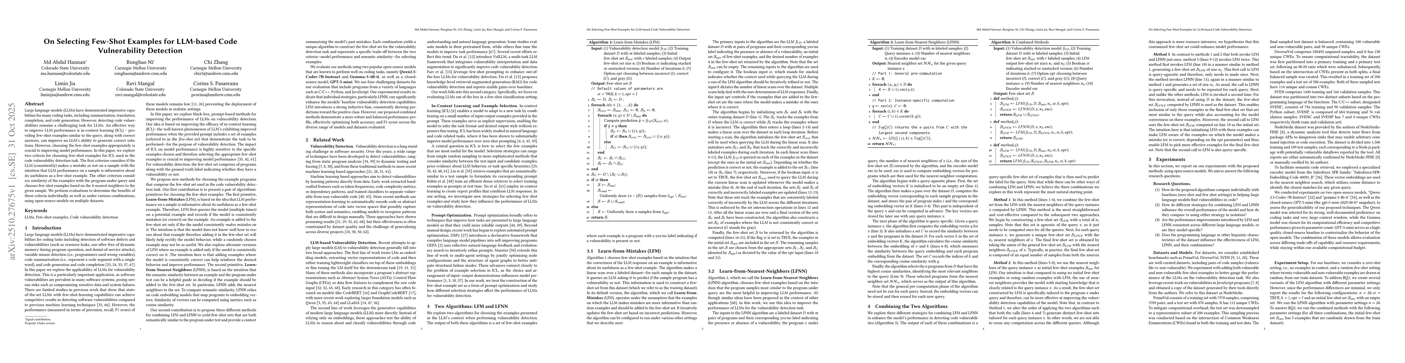 Thumbnail for On Selecting Few-Shot Examples for LLM-based Code Vulnerability
  Detection