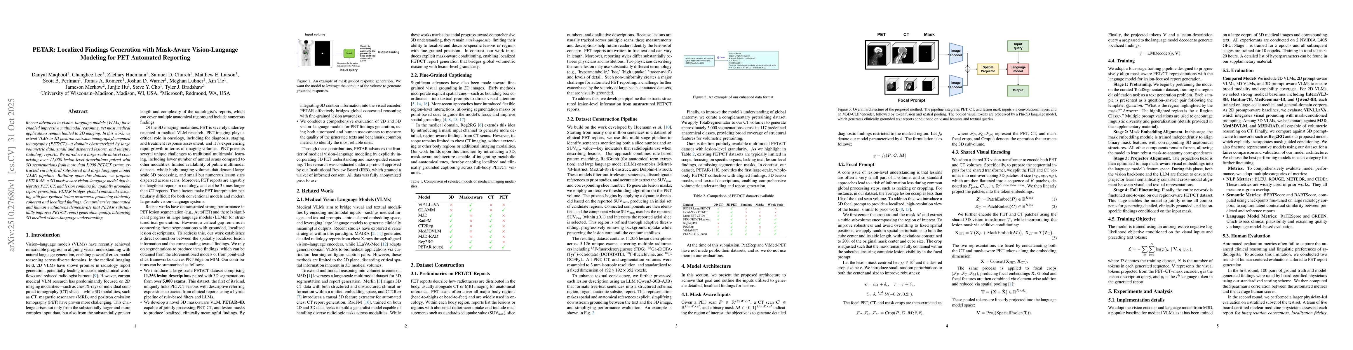 Thumbnail for PETAR: Localized Findings Generation with Mask-Aware Vision-Language
  Modeling for PET Automated Reporting
