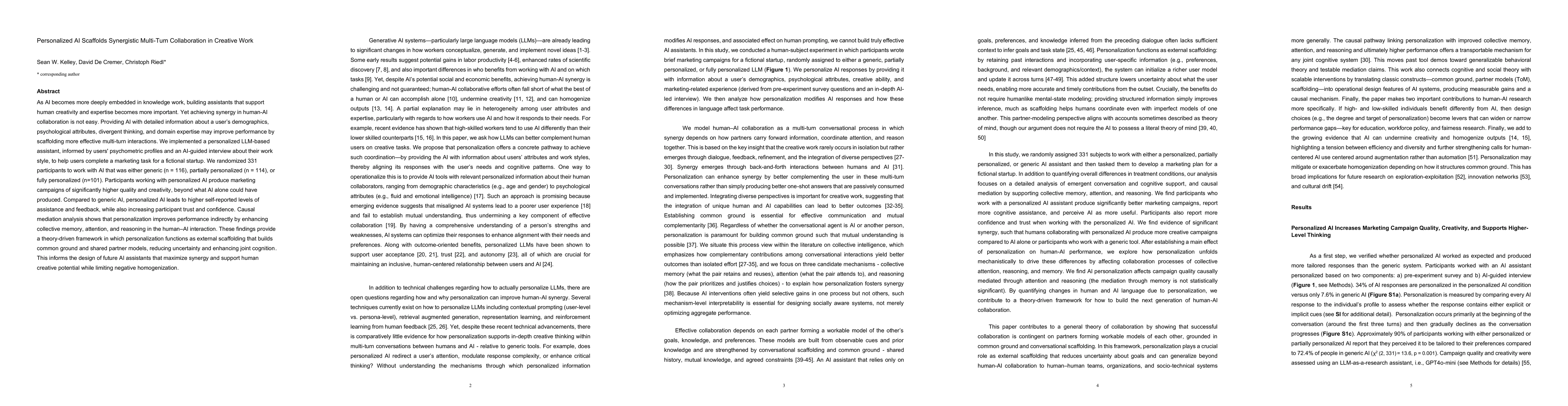 Thumbnail for Personalized AI Scaffolds Synergistic Multi-Turn Collaboration in
  Creative Work