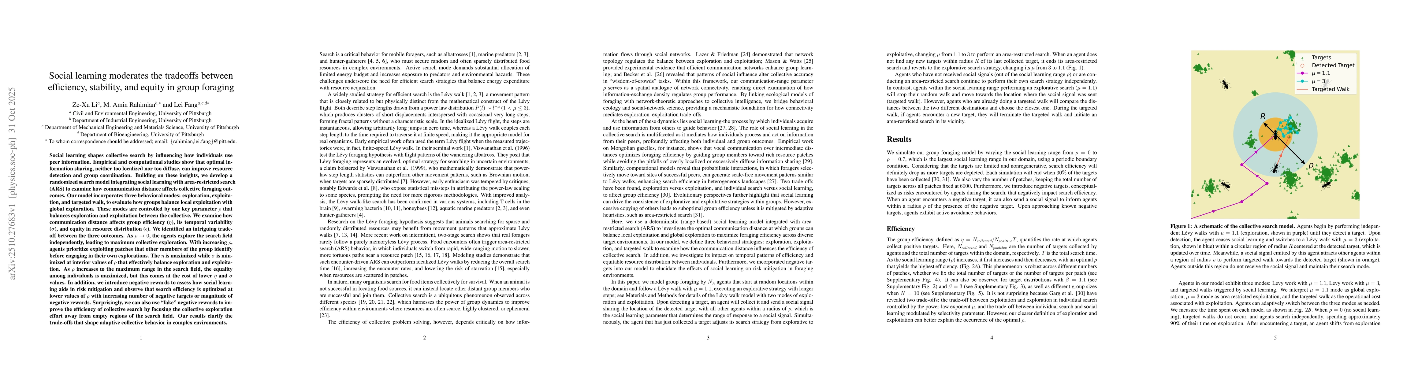 Thumbnail for Social learning moderates the tradeoffs between efficiency, stability,
  and equity in group foraging