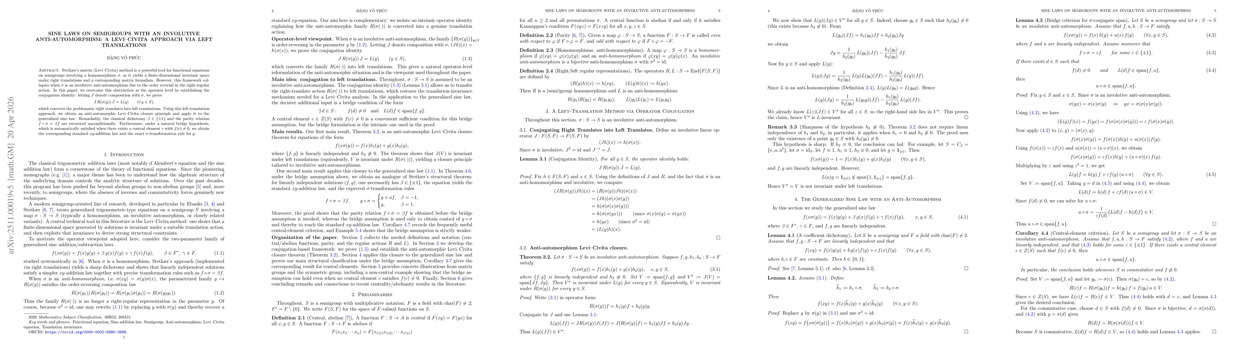 Thumbnail for Sine laws on semigroups with an anti-automorphism: A left-translation approach