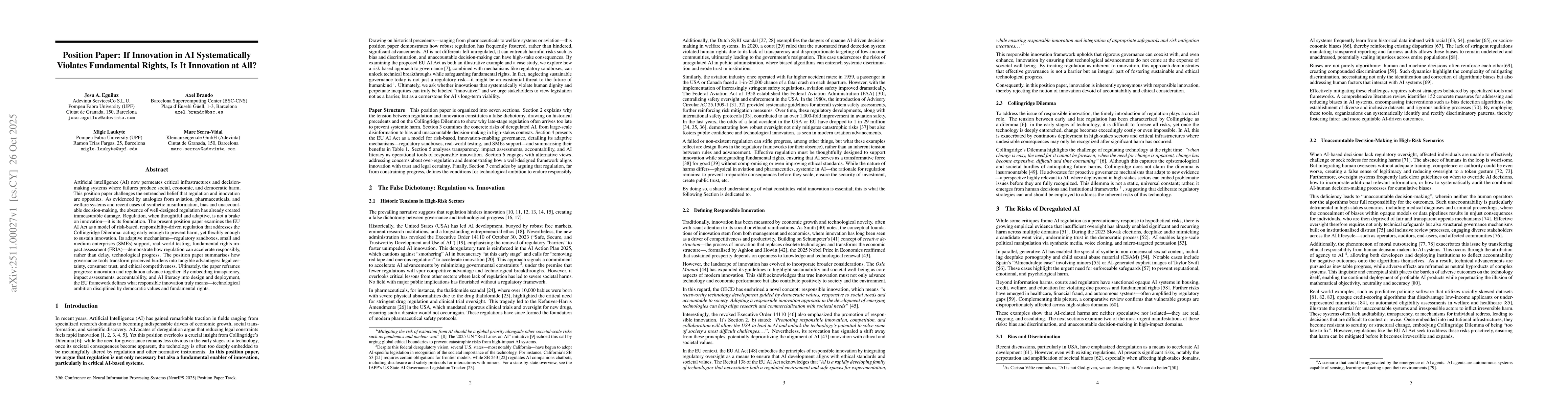 Thumbnail for Position Paper: If Innovation in AI Systematically Violates Fundamental Rights, Is It Innovation at All?