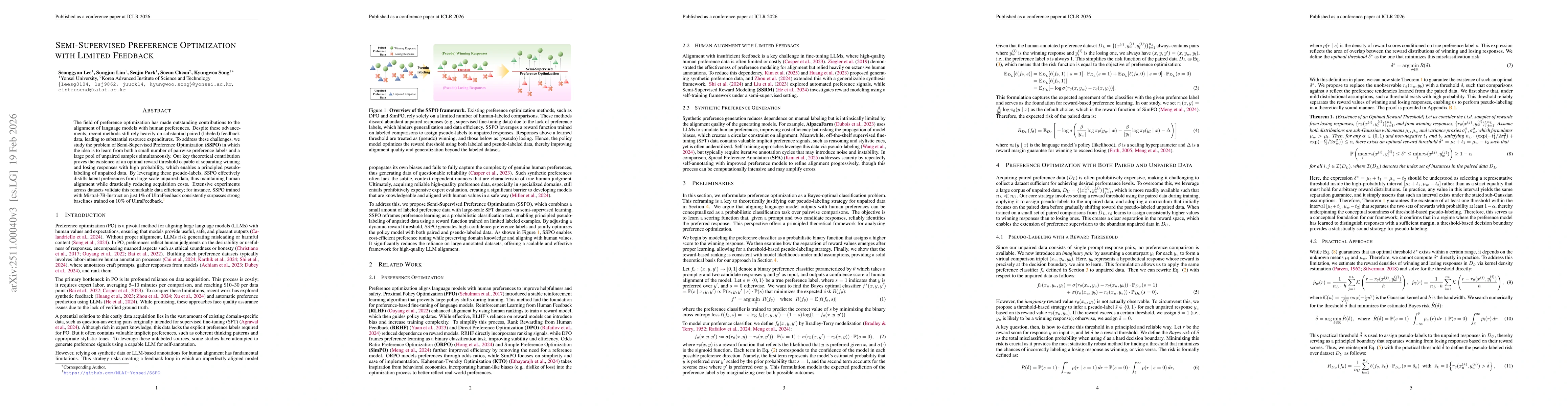 Thumbnail for Semi-Supervised Preference Optimization with Limited Feedback