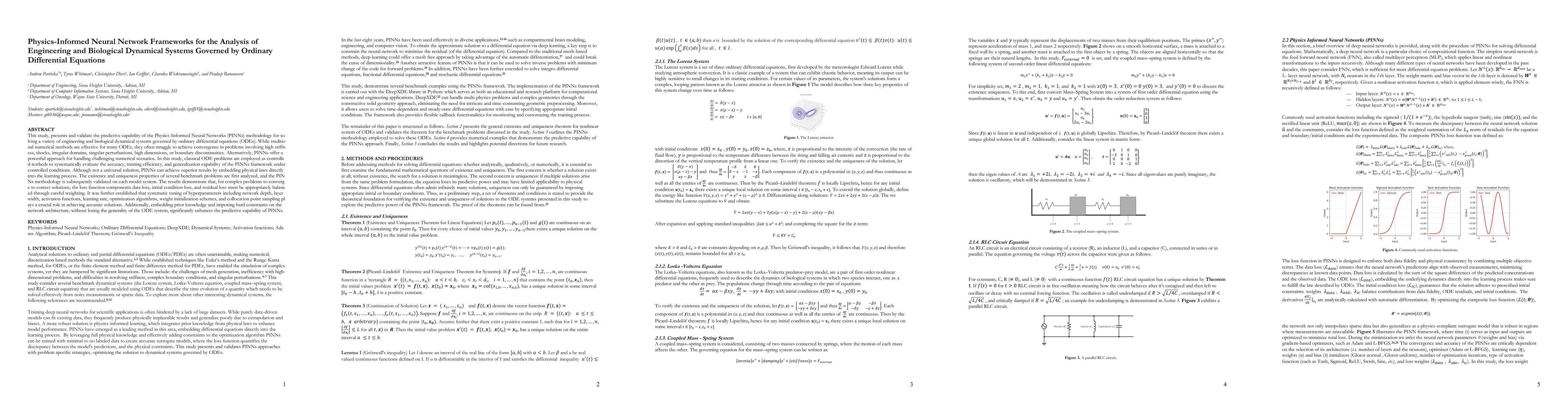 Thumbnail for Physics-Informed Neural Network Frameworks for the Analysis of Engineering and Biological Dynamical Systems Governed by Ordinary Differential Equations