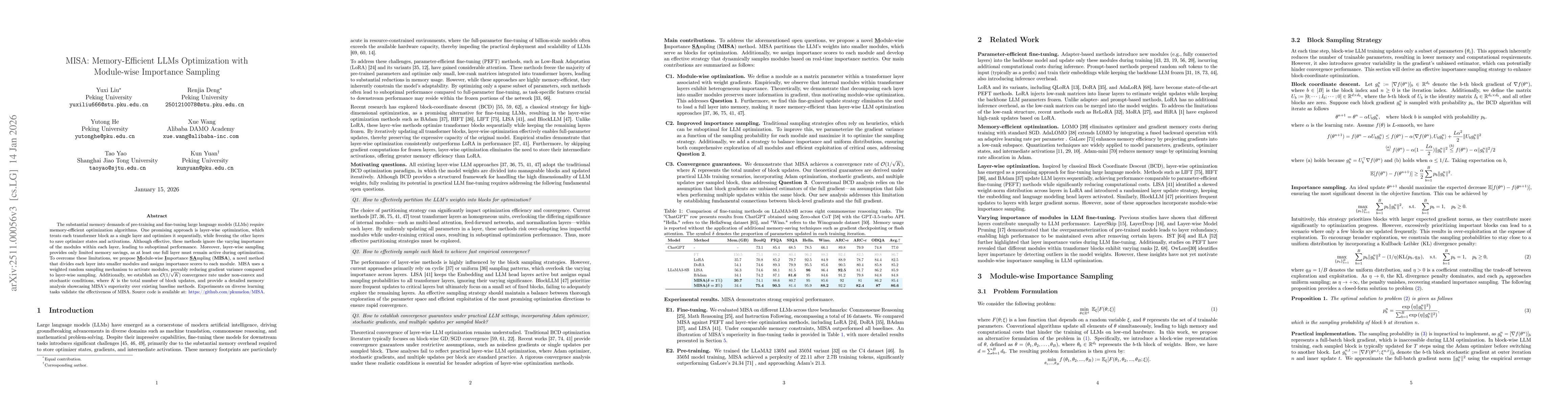 Thumbnail for MISA: Memory-Efficient LLMs Optimization with Module-wise Importance Sampling