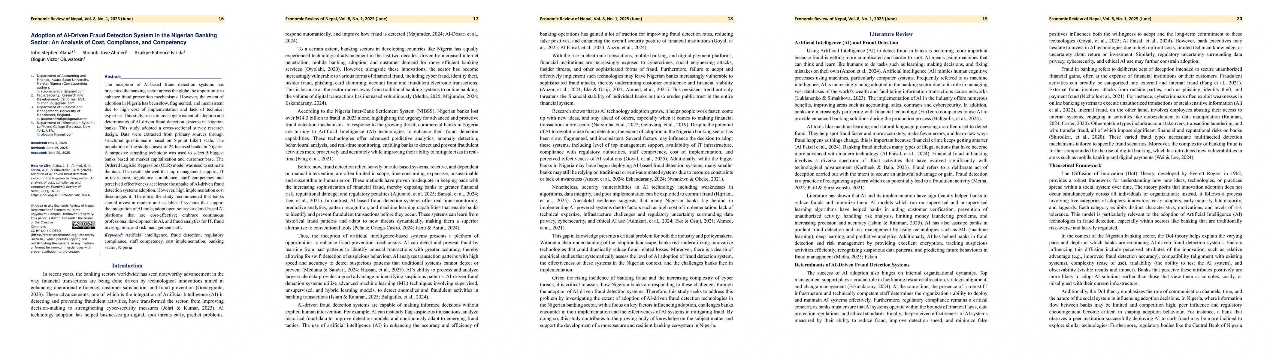 Thumbnail for Adoption of AI-Driven Fraud Detection System in the Nigerian Banking Sector: An Analysis of Cost, Compliance, and Competency