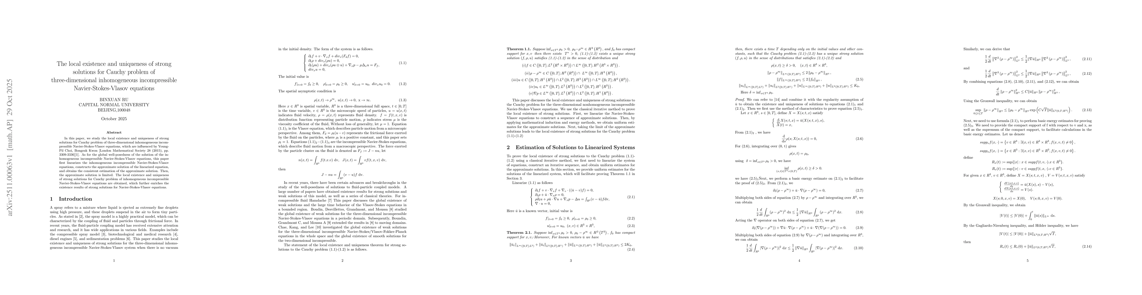 Thumbnail for The local existence and uniqueness of strong solutions for Cauchy problem of three-dimensional inhomogeneous incompressible Navier-Stokes-Vlasov equations