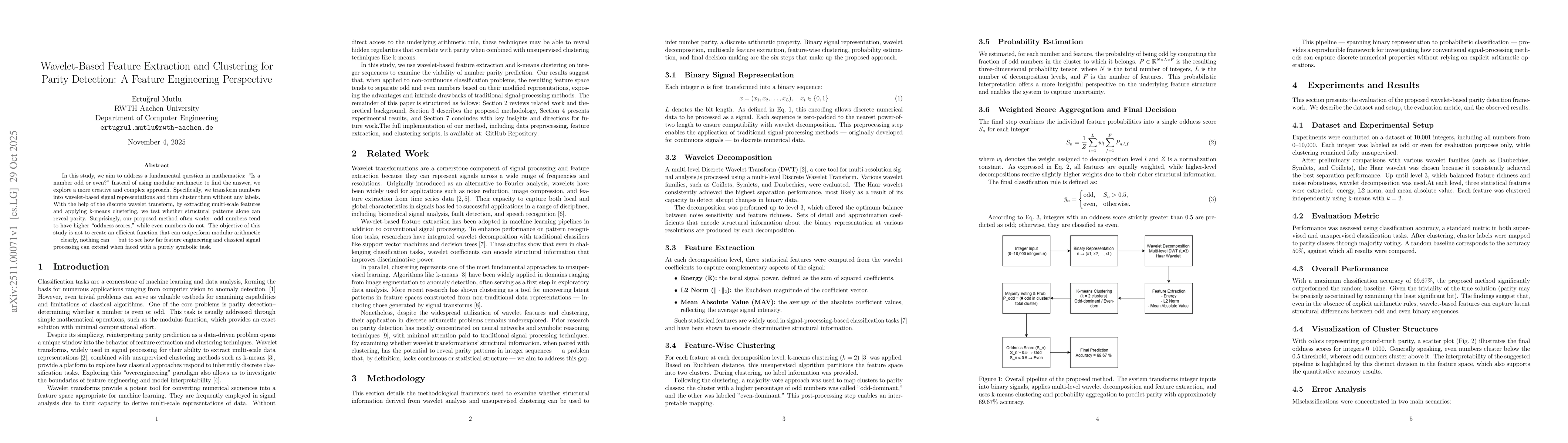 Thumbnail for Wavelet-Based Feature Extraction and Unsupervised Clustering for Parity Detection: A Feature Engineering Perspective