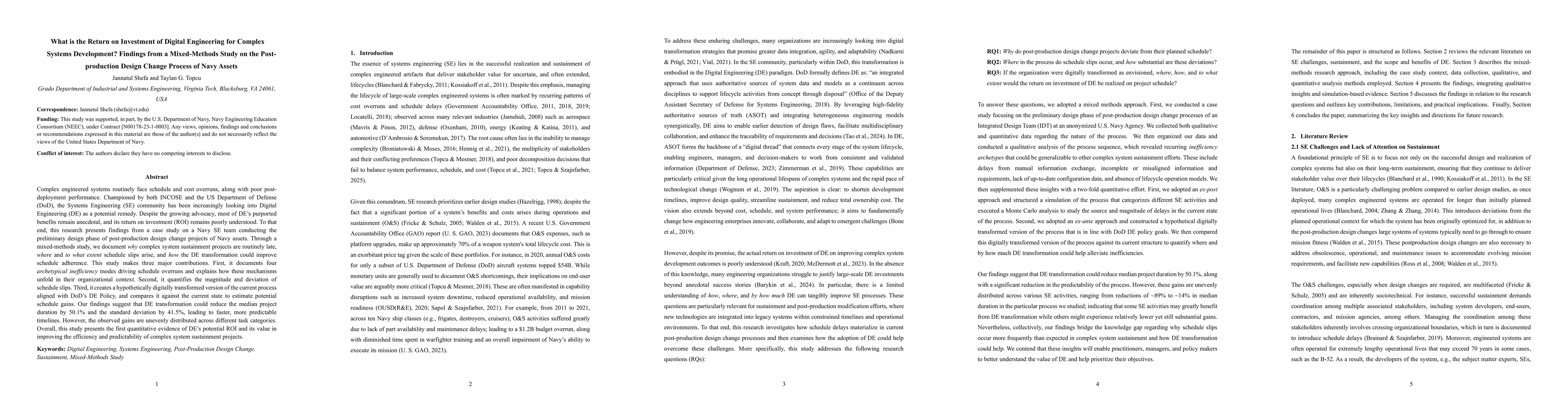 Thumbnail for What is the Return on Investment of Digital Engineering for Complex Systems Development? Findings from a Mixed-Methods Study on the Post-production Design Change Process of Navy Assets