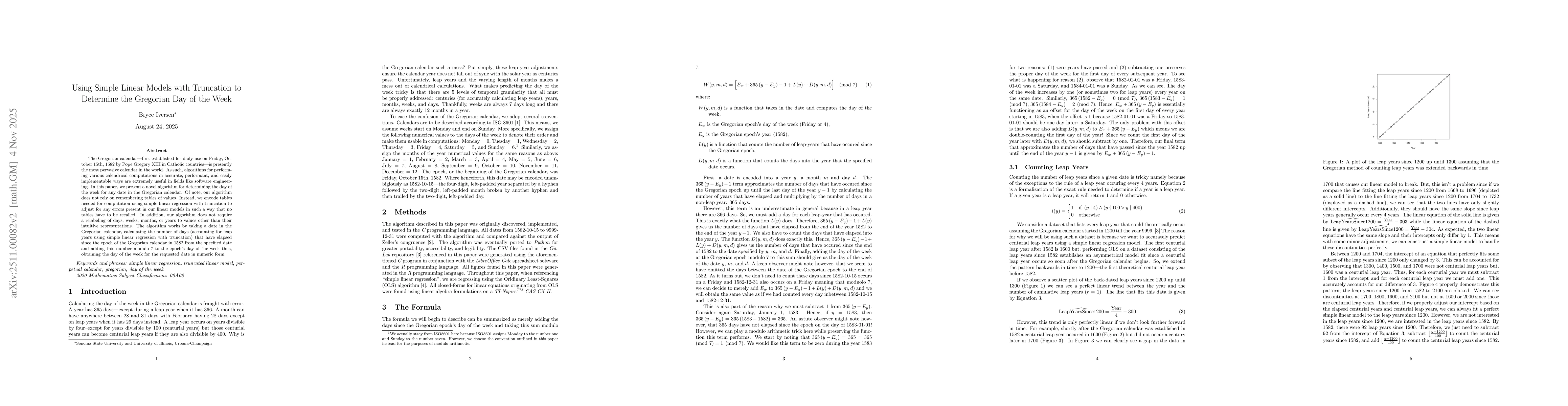 Thumbnail for Using Simple Linear Models with Truncation to Determine the Gregorian Day of the Week