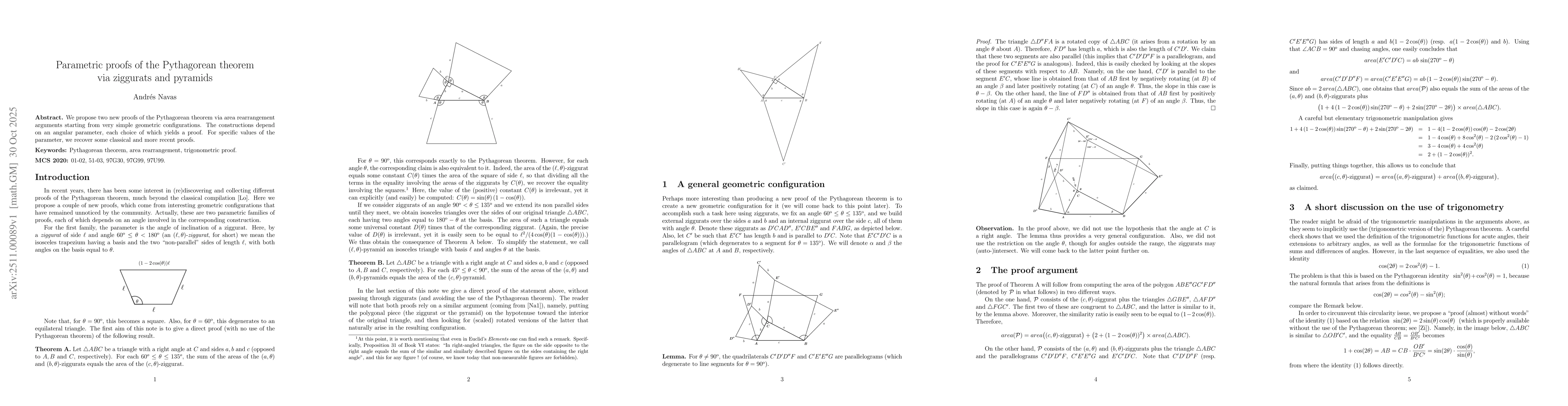 Thumbnail for Parametric proofs of the Pythagorean theorem via ziggurats and pyramids