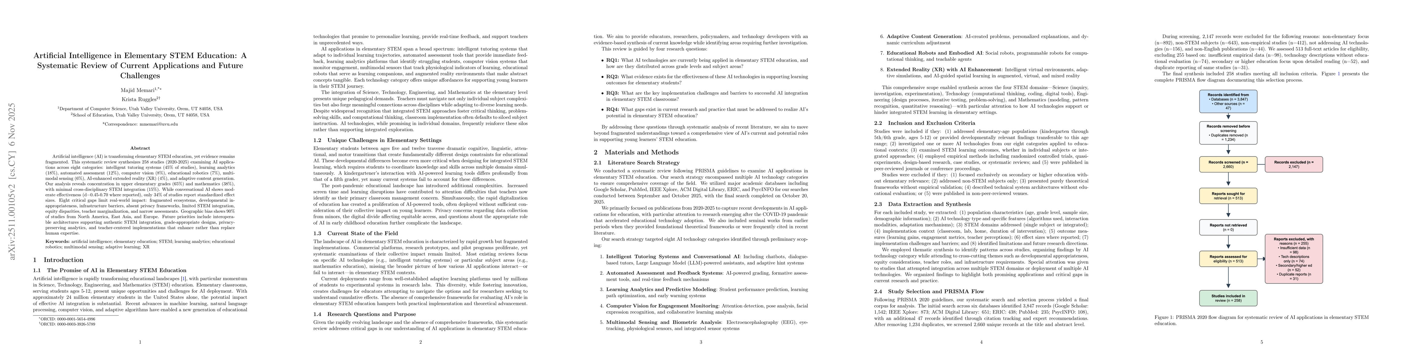 Thumbnail for Artificial Intelligence in Elementary STEM Education: A Systematic Review of Current Applications and Future Challenges