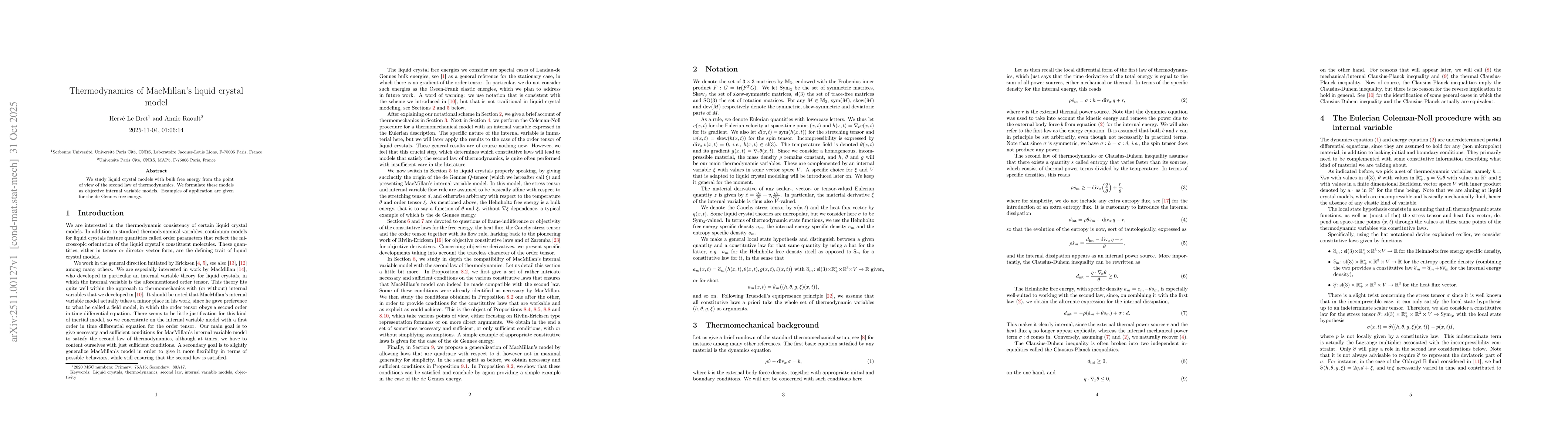 Thumbnail for Thermodynamics of MacMillan's liquid crystal model