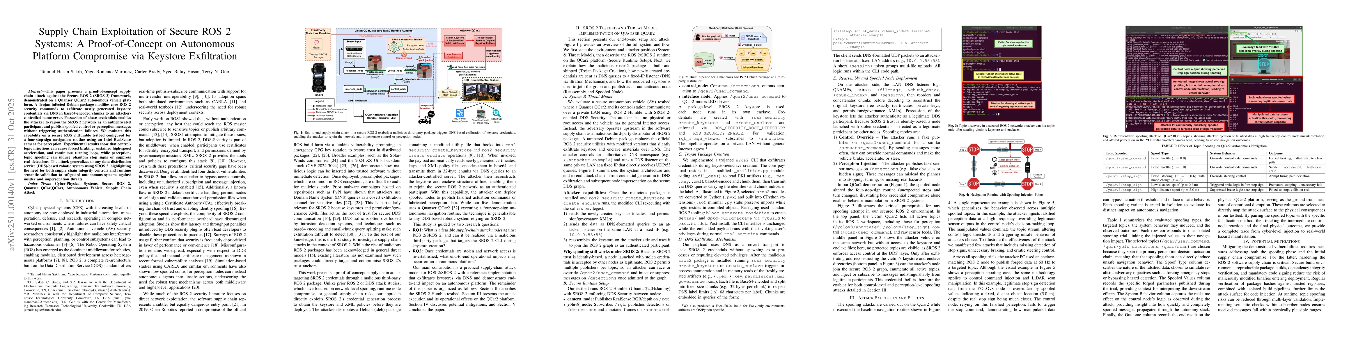 Thumbnail for Supply Chain Exploitation of Secure ROS 2 Systems: A Proof-of-Concept on Autonomous Platform Compromise via Keystore Exfiltration