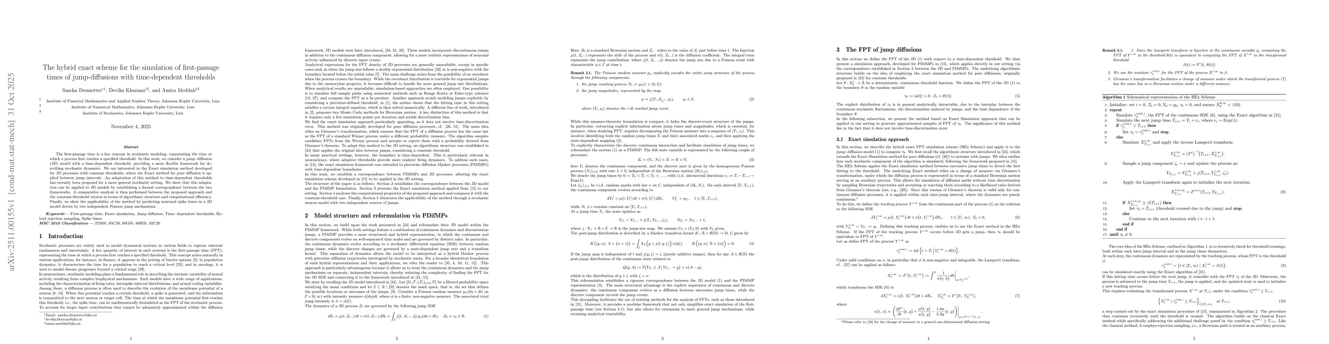 Thumbnail for The hybrid exact scheme for the simulation of first-passage times of jump-diffusions with time-dependent thresholds
