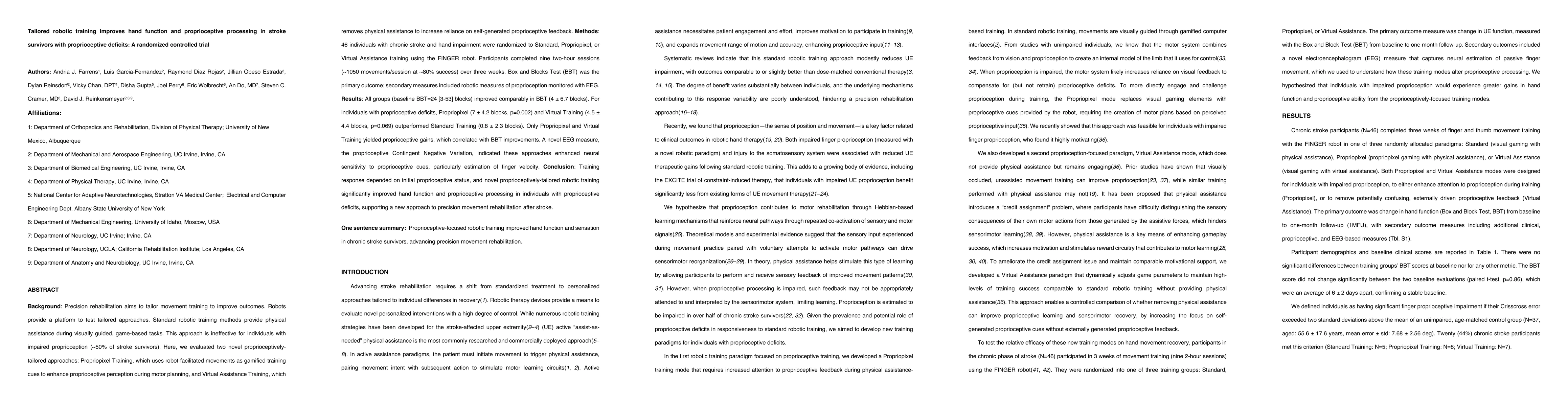 Thumbnail for Tailored robotic training improves hand function and proprioceptive processing in stroke survivors with proprioceptive deficits: A randomized controlled trial