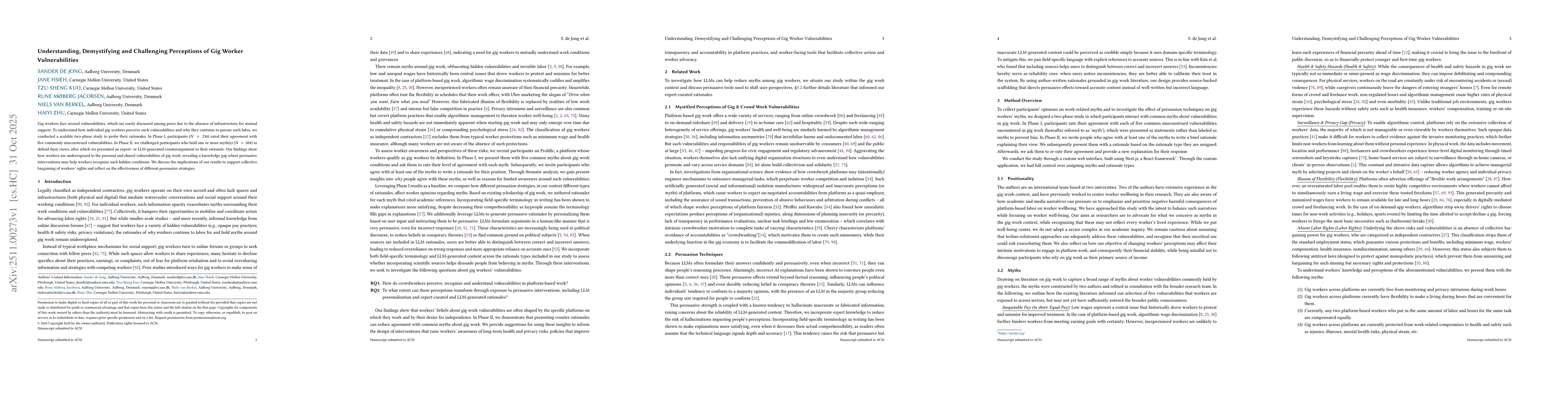 Thumbnail for Understanding, Demystifying and Challenging Perceptions of Gig Worker Vulnerabilities