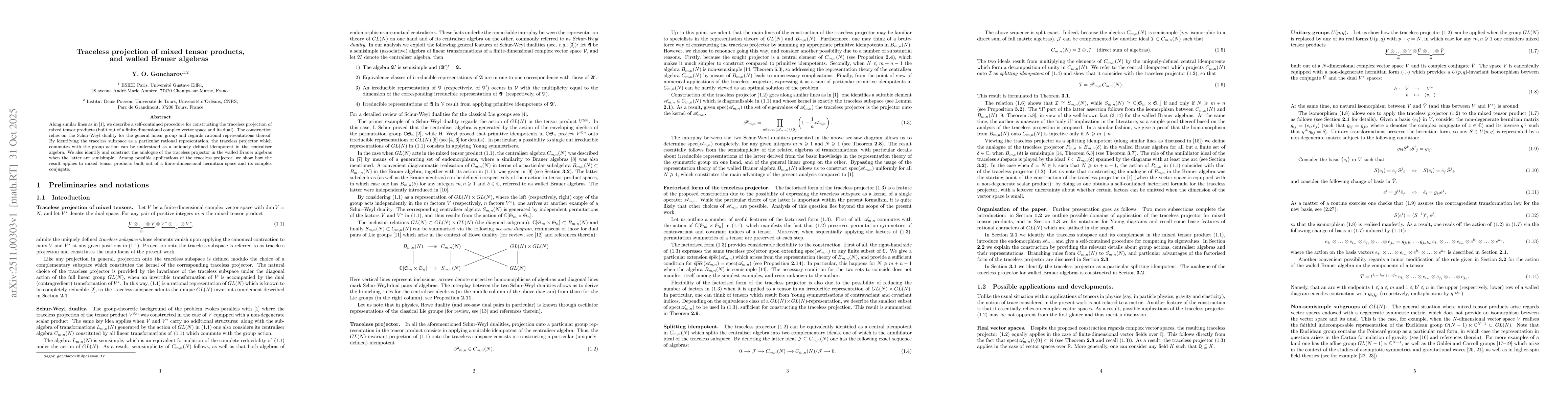 Thumbnail for Traceless projection of mixed tensor products, and walled Brauer algebras