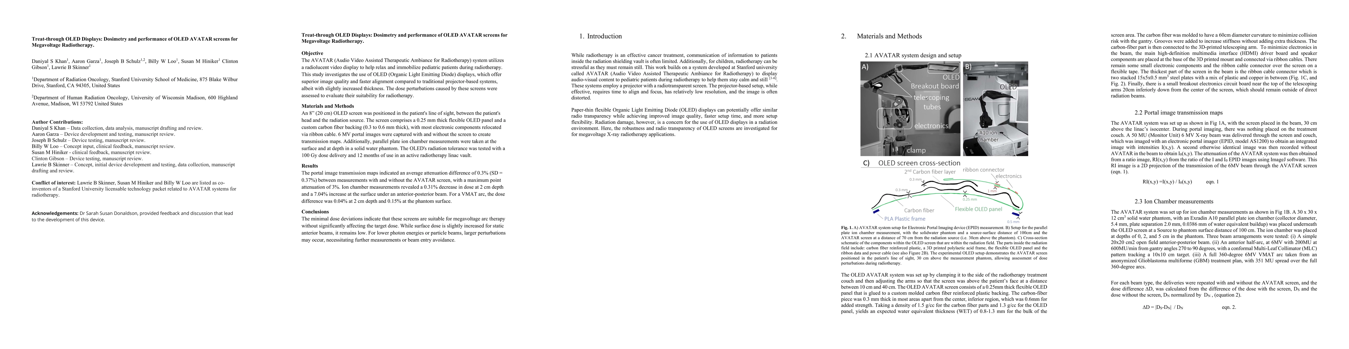 Thumbnail for Treat-through OLED Displays: Dosimetry and performance of OLED AVATAR screens for Megavoltage Radiotherapy
