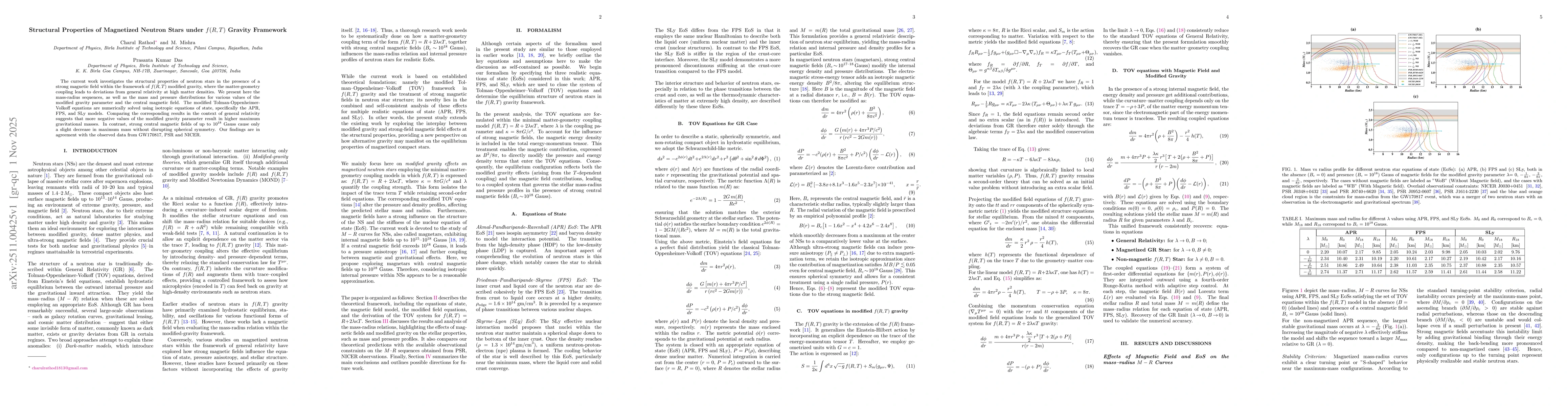 Thumbnail for Structural Properties of Magnetized Neutron Stars under f (R, T ) Gravity Framework