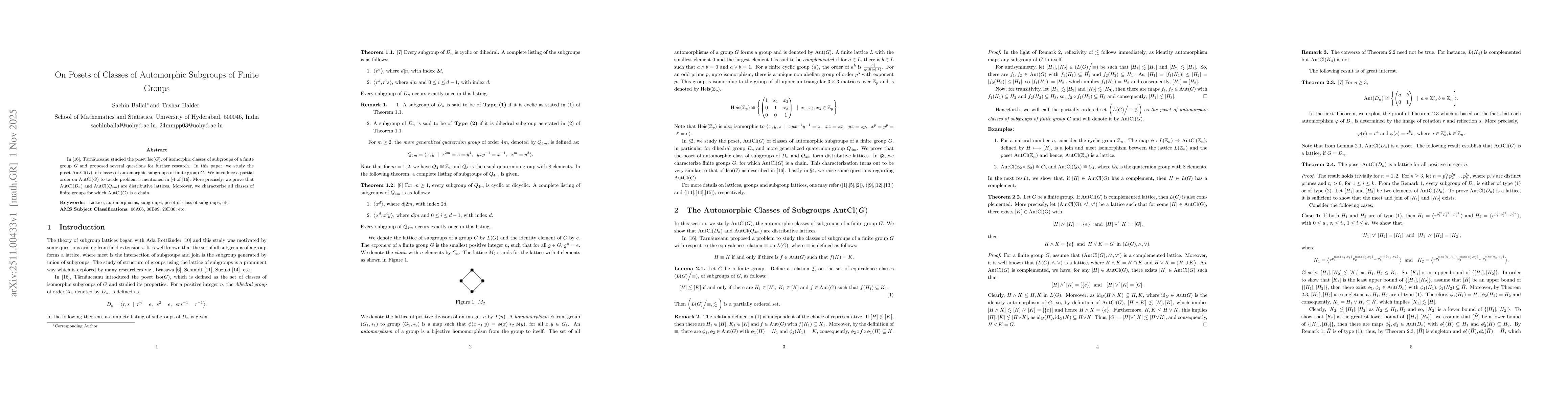 Thumbnail for On Posets of Classes of Automorphic Subgroups of Finite Groups