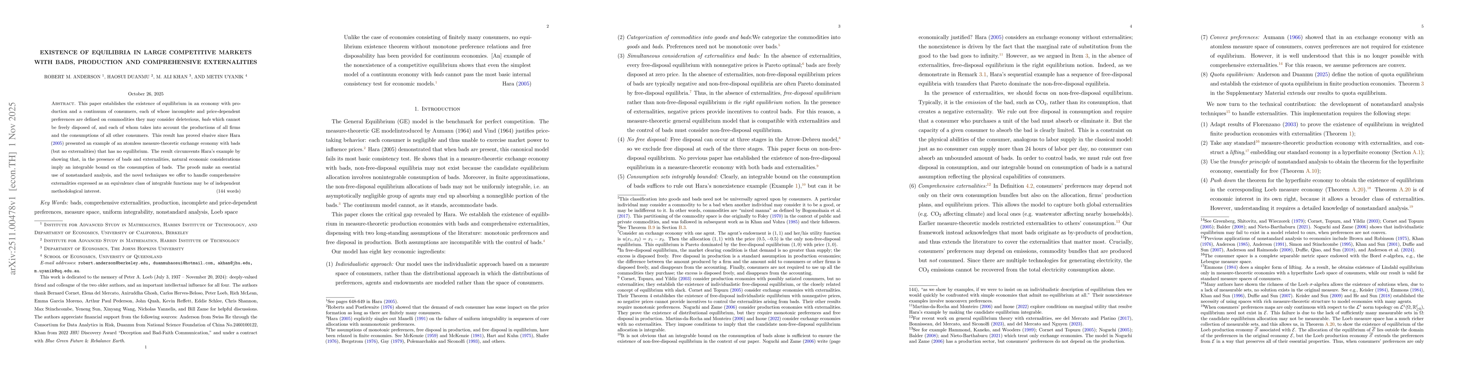 Thumbnail for Existence of Equilibria in Large Competitive Markets with Bads, Production and Comprehensive Externalities