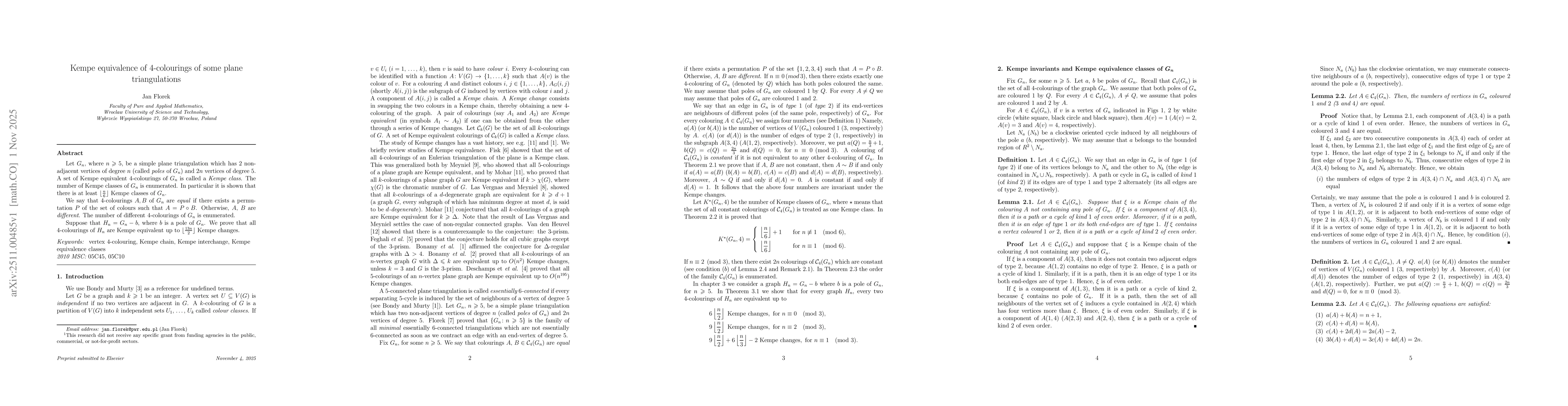 Thumbnail for Kempe equivalence of 4-colourings of some plane triangulations