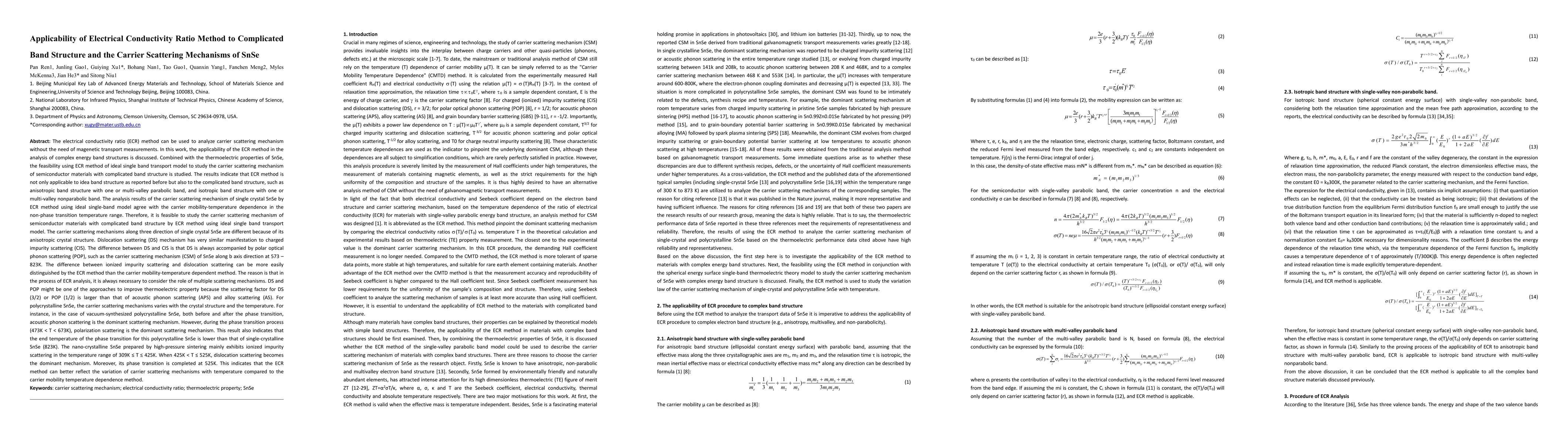 Thumbnail for Applicability of Electrical Conductivity Ratio Method to Complicated Band Structure and the Carrier Scattering Mechanisms of SnSe