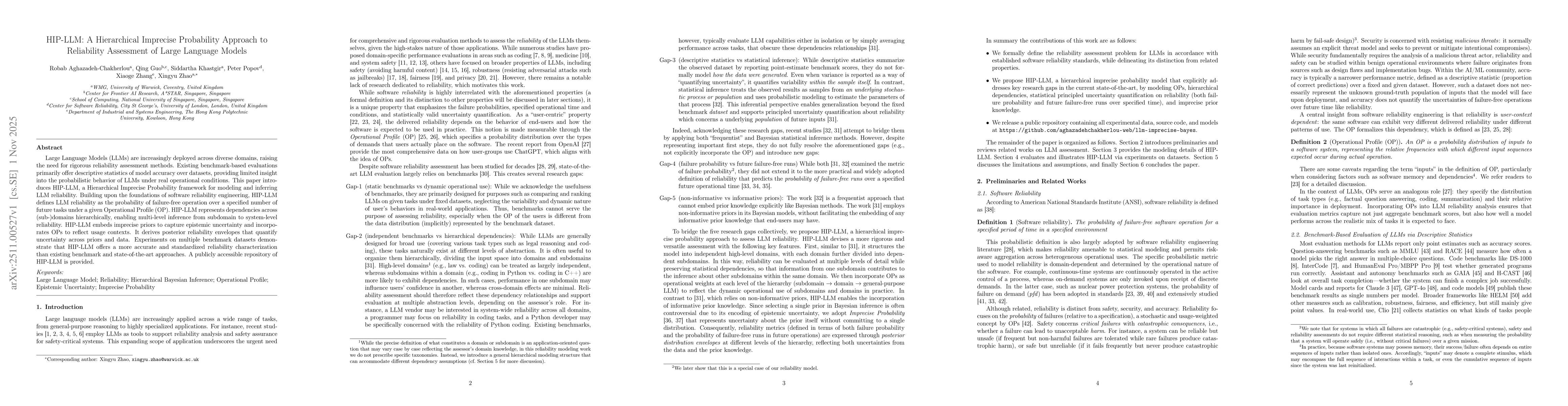 Thumbnail for HIP-LLM: A Hierarchical Imprecise Probability Approach to Reliability Assessment of Large Language Models