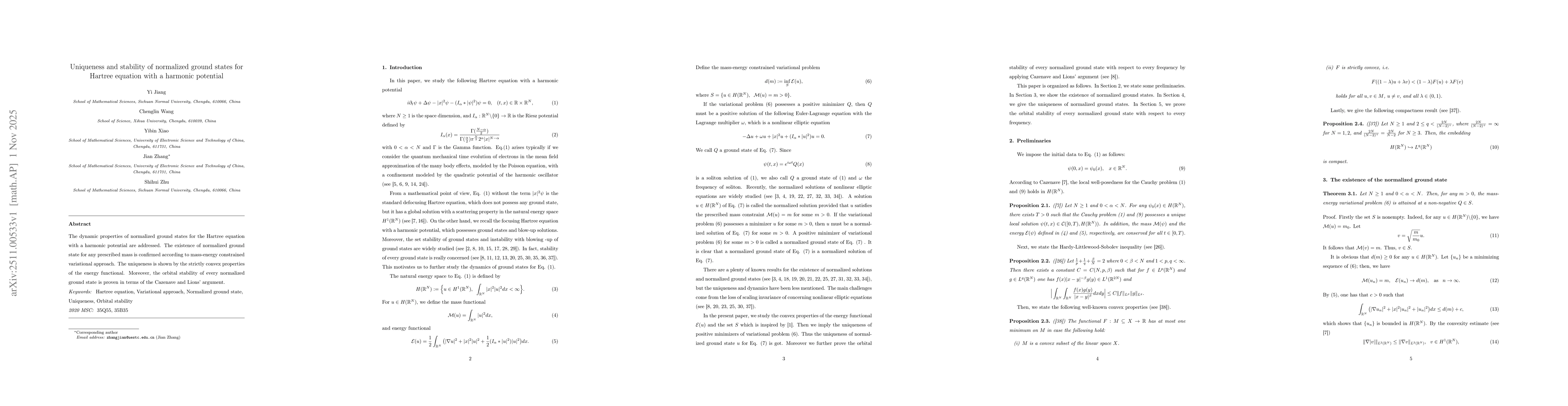 Thumbnail for Uniqueness and stability of normalized ground states for Hartree equation with a harmonic potential