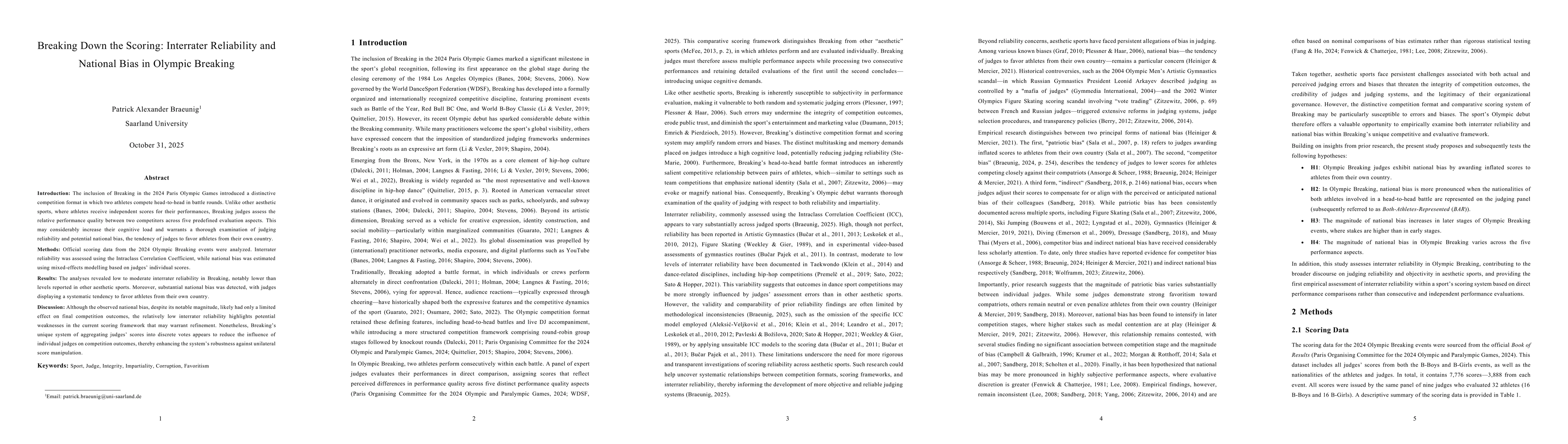 Thumbnail for Breaking Down the Scoring: Interrater Reliability and National Bias in Olympic Breaking