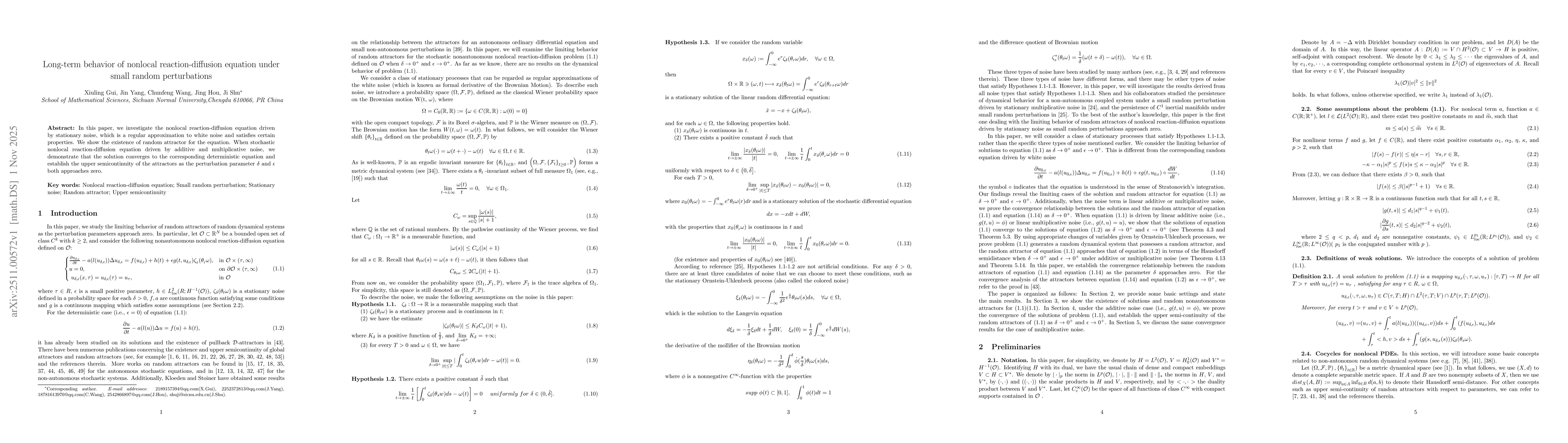 Thumbnail for Long-term behavior of nonlocal reaction-diffusion equation under small random perturbations