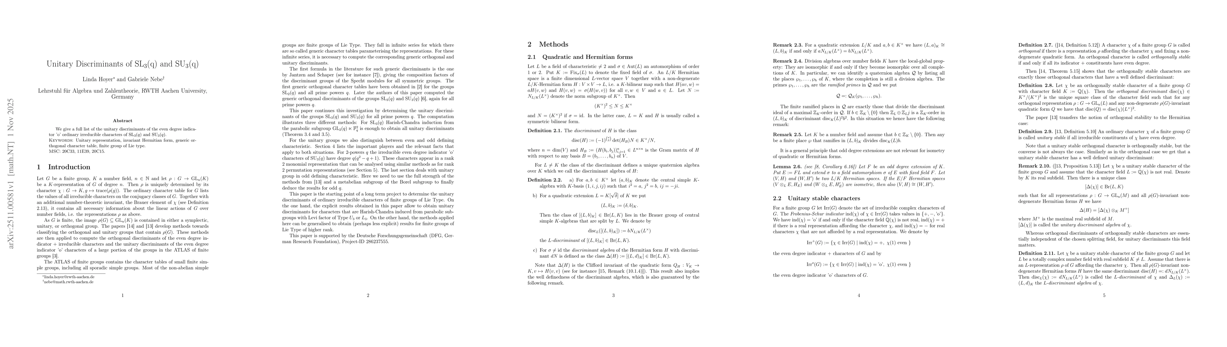 Thumbnail for Unitary Discriminants of SL3(q) and SU3(q)