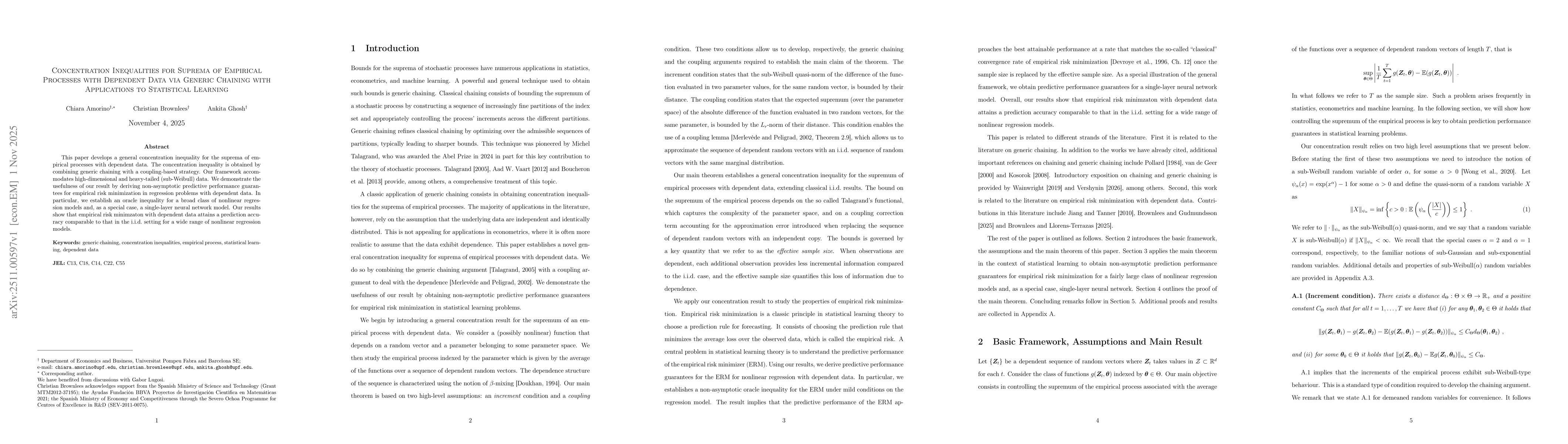 Thumbnail for Concentration Inequalities for Suprema of Empirical Processes with Dependent Data via Generic Chaining with Applications to Statistical Learning