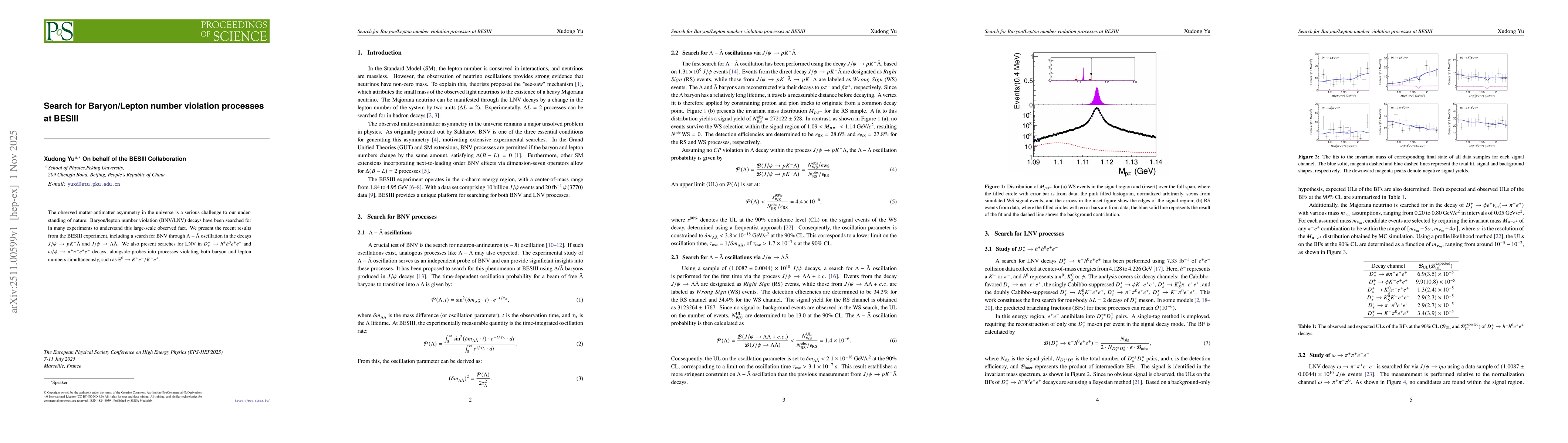 Thumbnail for Search for Baryon/Lepton number violation processes at BESIII