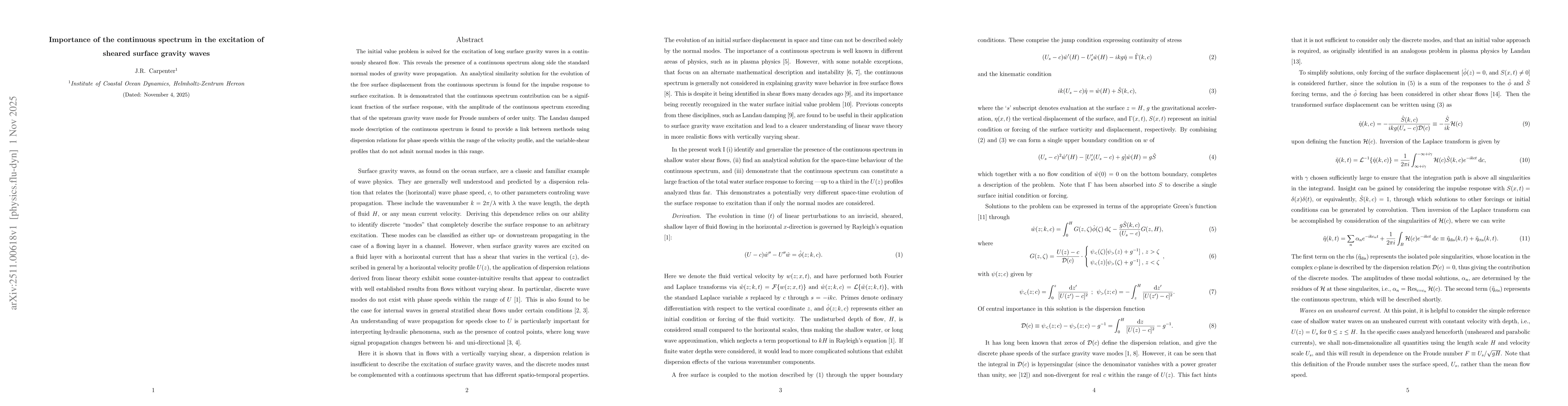 Thumbnail for Importance of the continuous spectrum in the excitation of sheared surface gravity waves
