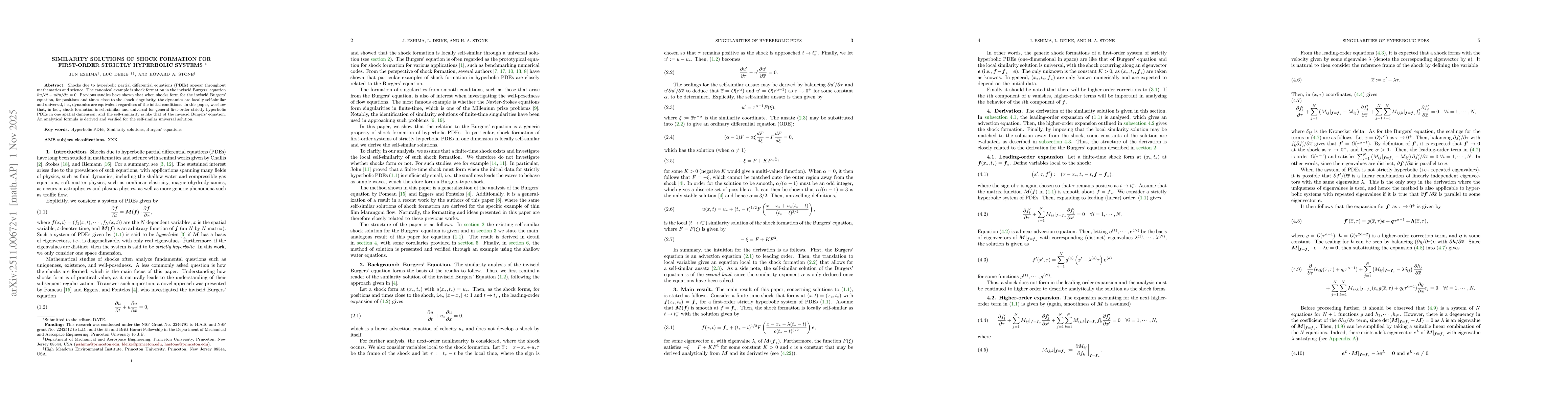 Thumbnail for Similarity Solutions of Shock Formation for First-order Strictly Hyperbolic Systems