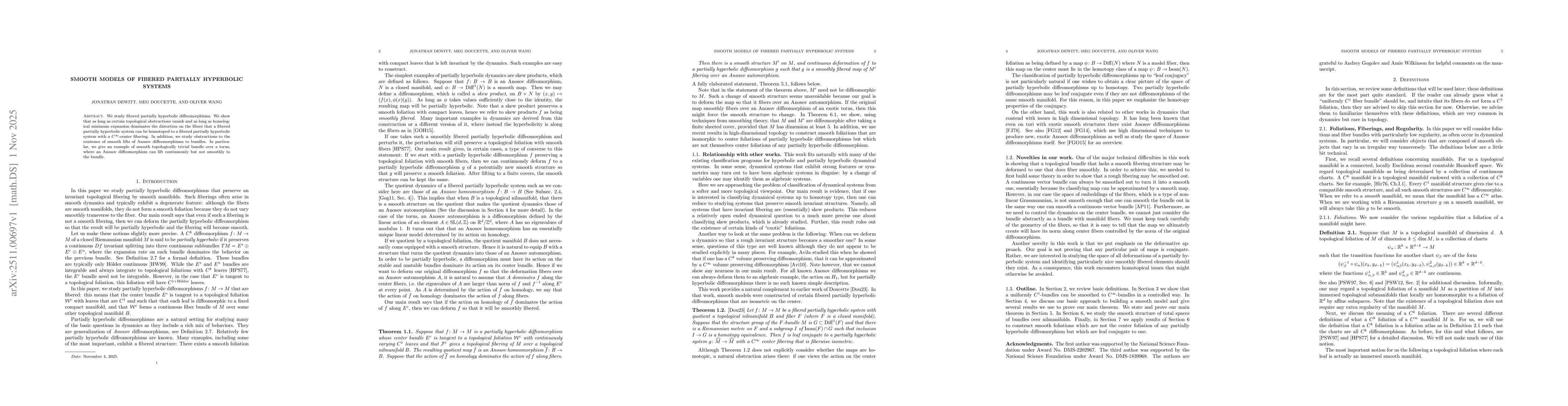 Thumbnail for Smooth Models of Fibered Partially Hyperbolic Systems