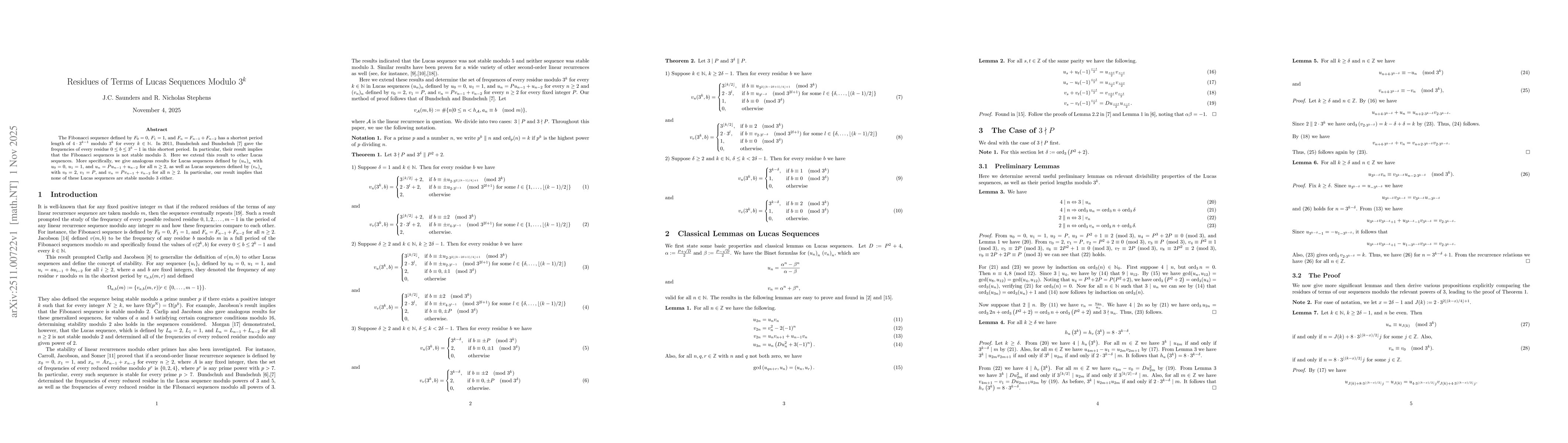 Thumbnail for Residues of Terms of Lucas Sequences Modulo $3^k$