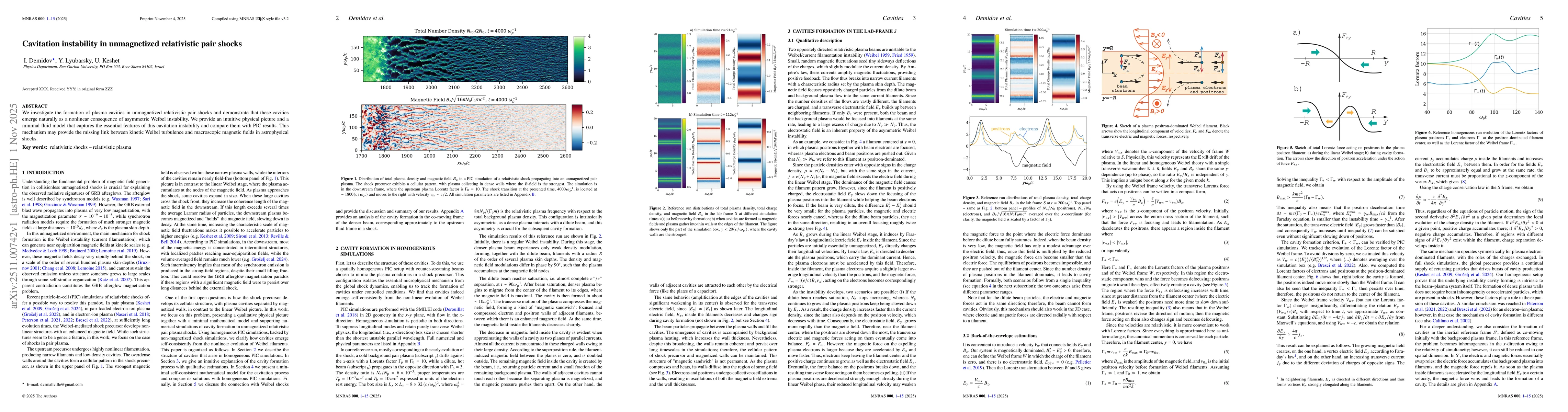 Thumbnail for Cavitation instability in unmagnetized relativistic pair shocks