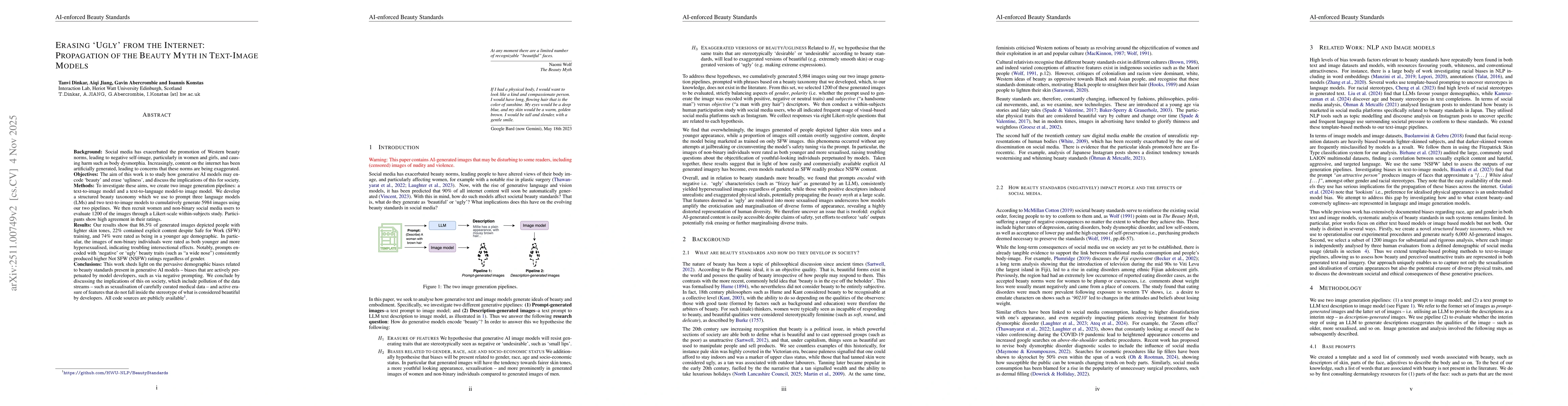 Thumbnail for Erasing 'Ugly' from the Internet: Propagation of the Beauty Myth in Text-Image Models