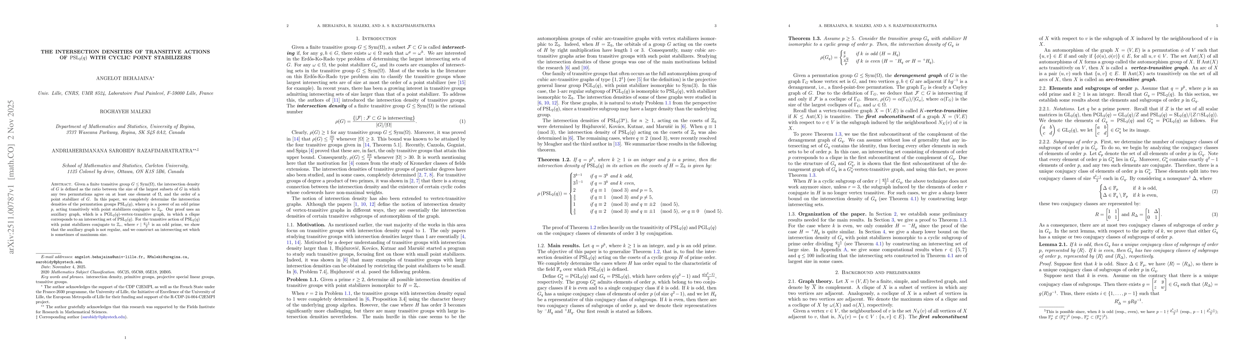 Thumbnail for The intersection densities of transitive actions of $\operatorname{PSL}_{2}(q)$ with cyclic point stabilizers