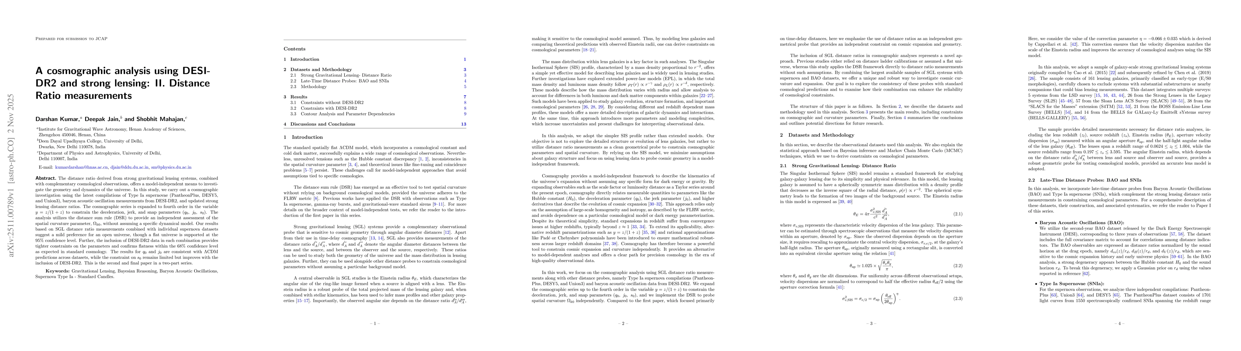 Thumbnail for A cosmographic analysis using DESI-DR2 and strong lensing: II. Distance Ratio measurements