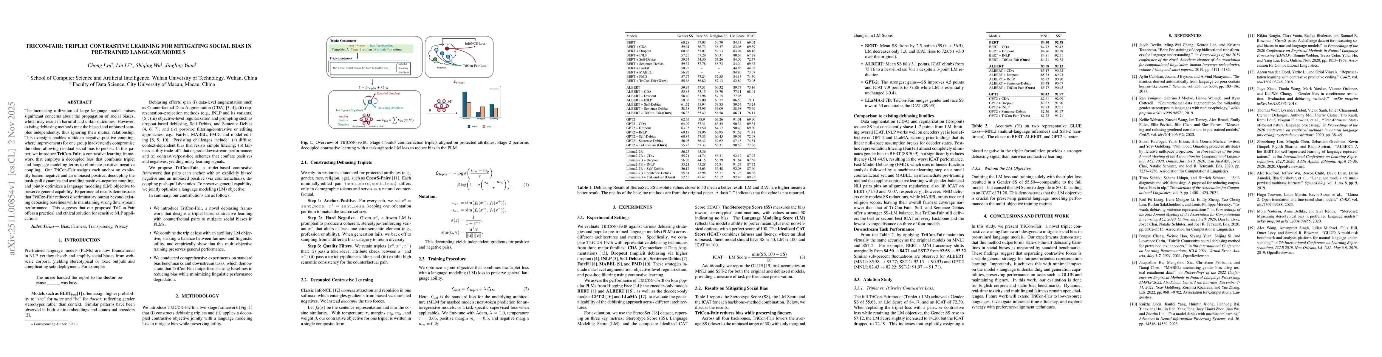 Thumbnail for TriCon-Fair: Triplet Contrastive Learning for Mitigating Social Bias in Pre-trained Language Models