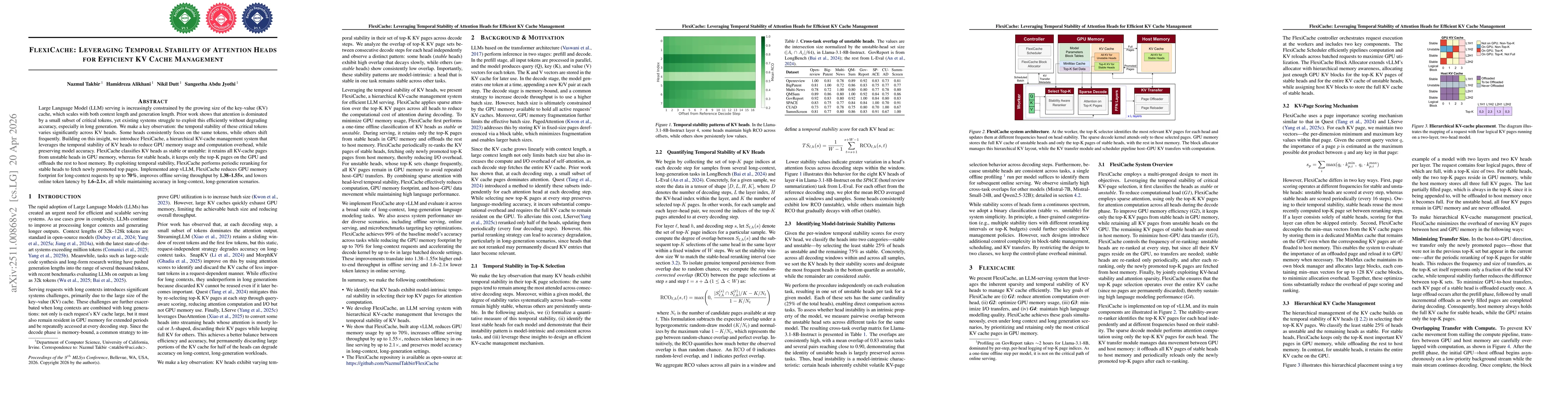 Thumbnail for FlexiCache: Leveraging Temporal Stability of Attention Heads for Efficient KV Cache Management