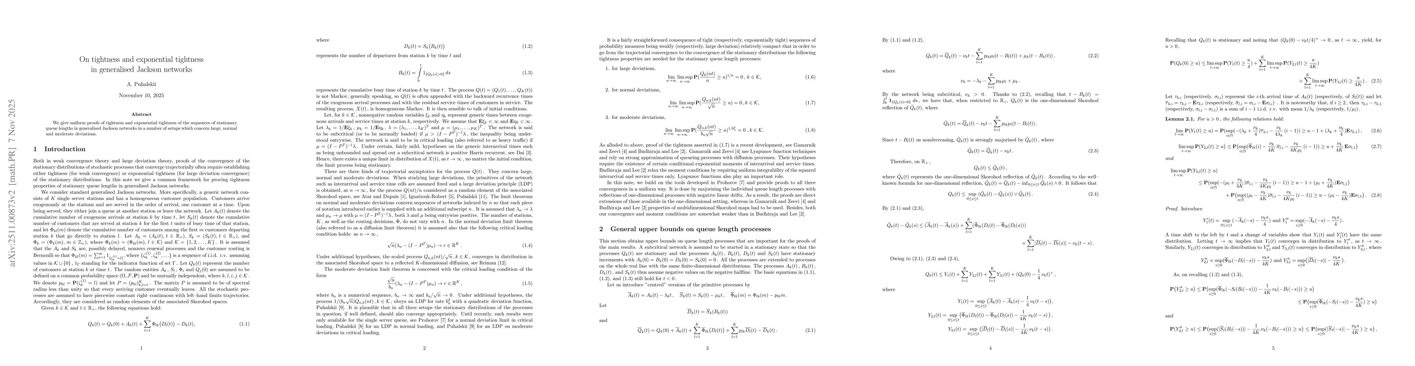 Thumbnail for On tightness and exponential tightness in generalised Jackson networks