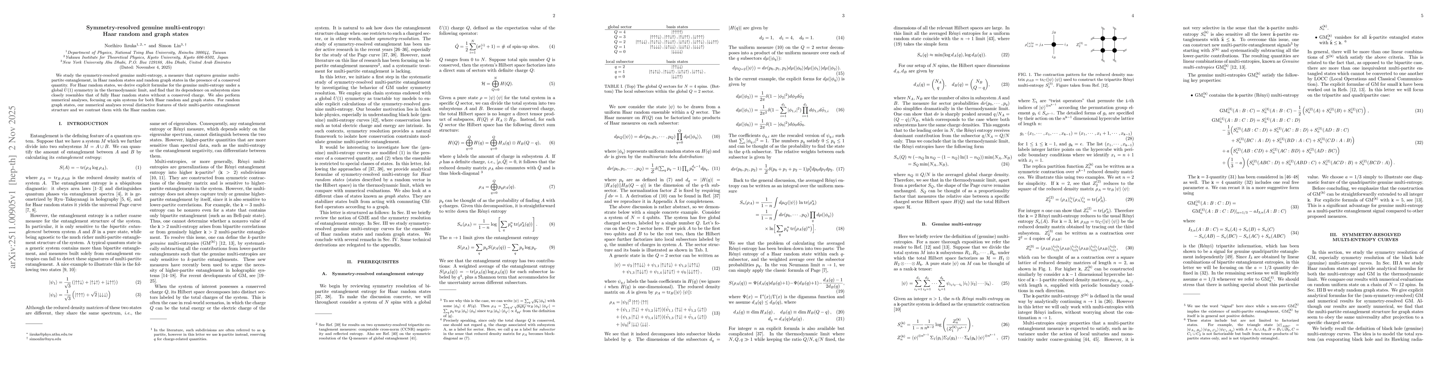 Thumbnail for Symmetry-resolved genuine multi-entropy: Haar random and graph states
