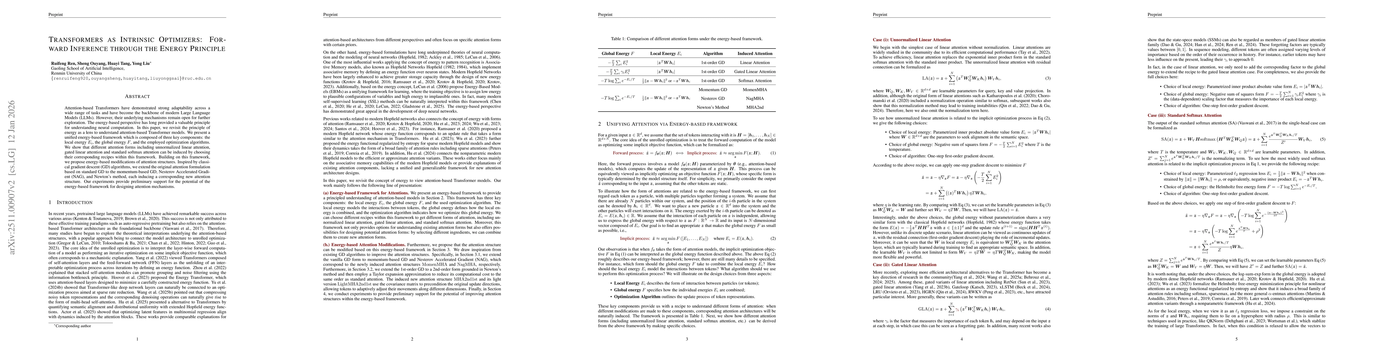 Thumbnail for Transformers as Intrinsic Optimizers: Forward Inference through the Energy Principle